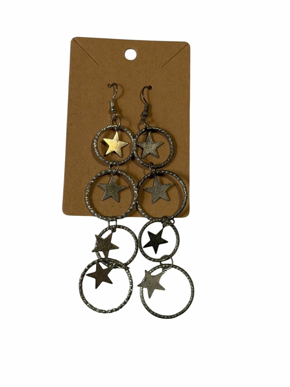 Star Drop Dangle Earrings - Silver Tone